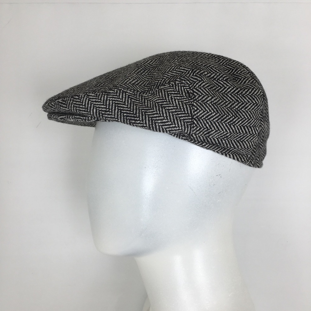 Jaxon Men’s Newsboy Wool Herringbone Cap Flat Hat Black White Size Small